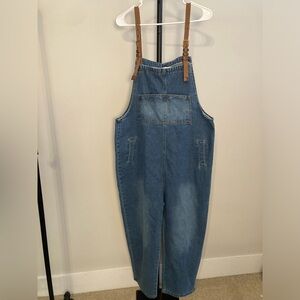 EUC Hipster Row Lagenlook Baggy Blue Jean Denim Overalls XL
